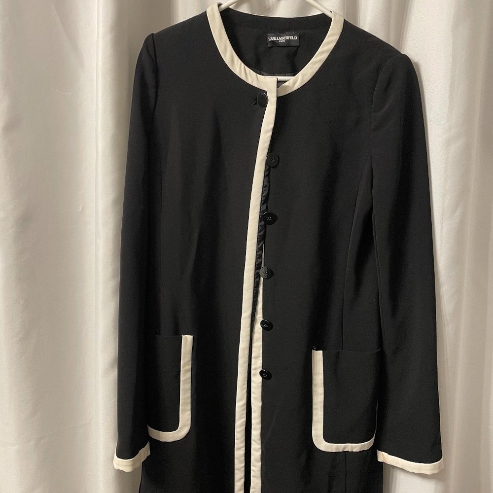 Karl Lagerfeld Black and White Longline Coat